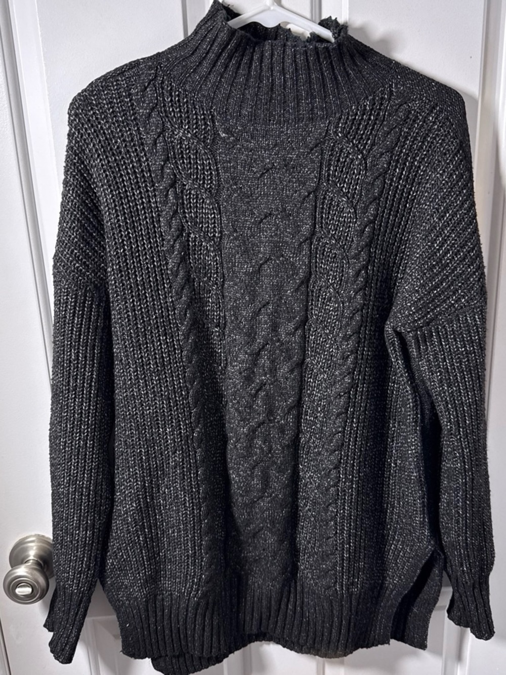 Black Cable Knit Mock Neck Sweater - Women
